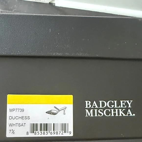 Badgley Mischka White Pearl-Embellished Pointed Mule Heels - Picture 6 of 6